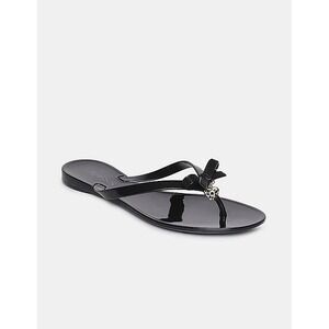 Guess Black Joyae cushion Flip  Flop Bow Gold Charm Low‎ Wedge sandal Sz.6